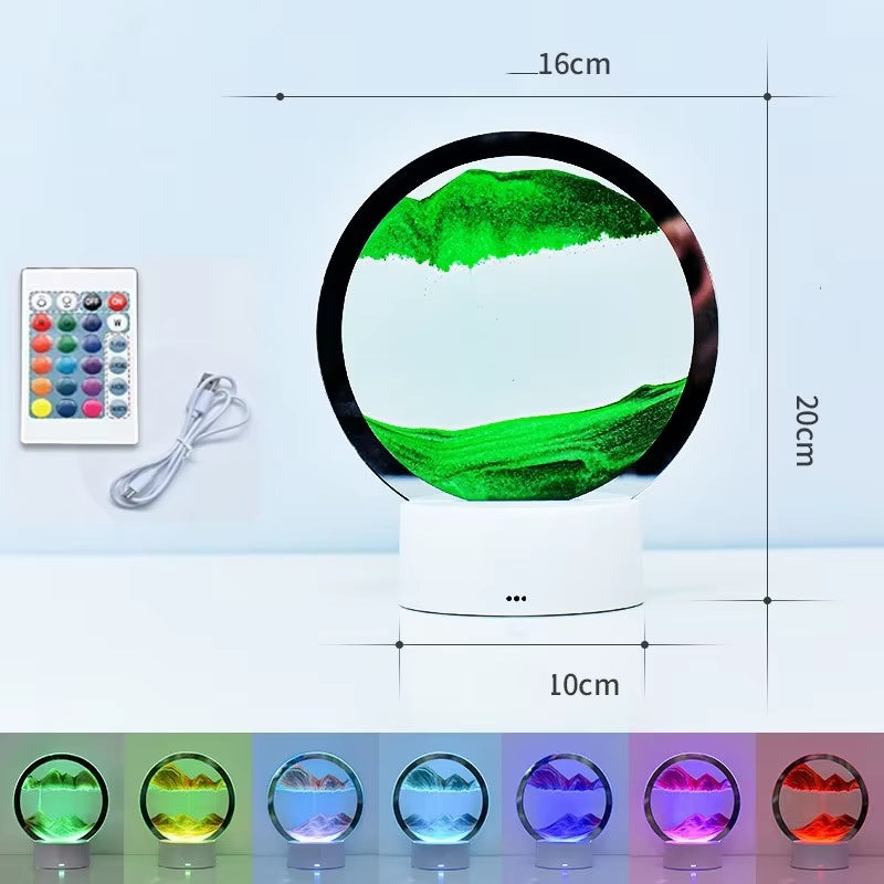 Bedroom Display Moving Sand Art Picture round Glass Sand Painting Led Light 3D Sandscape Hourglass for Christmas Party
