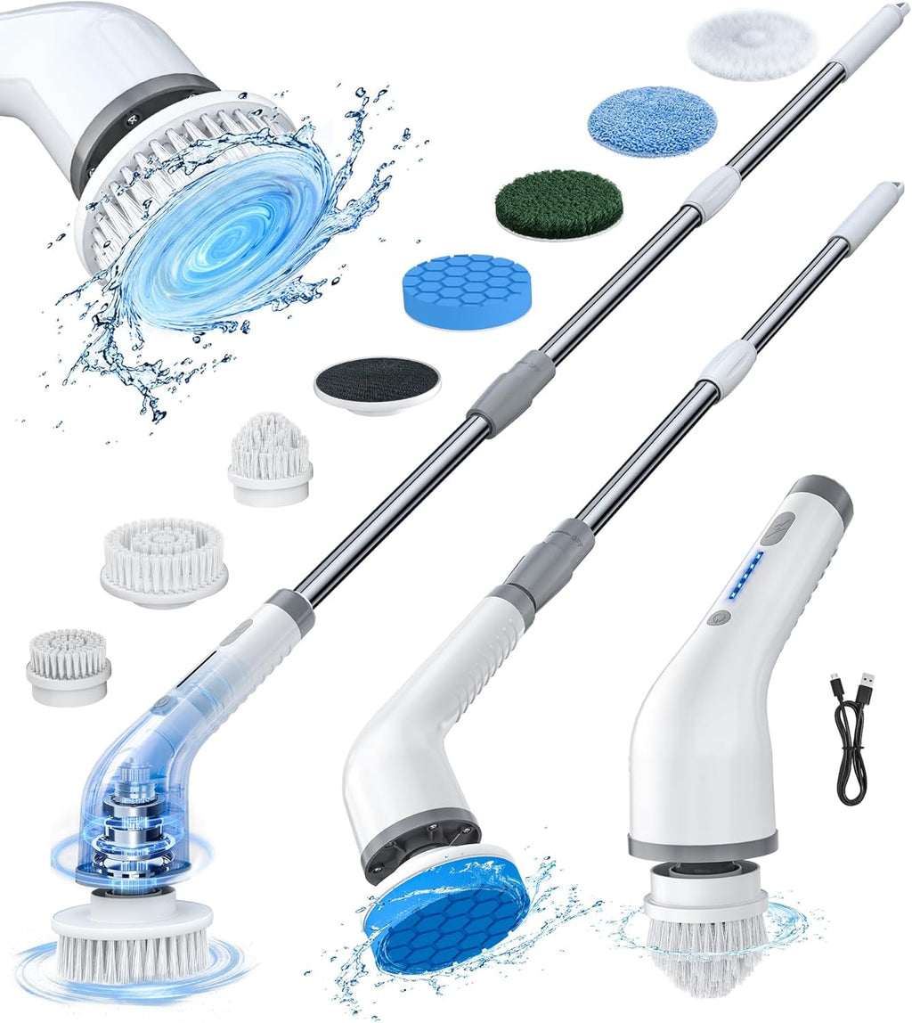 Electric Spin Scrubber Shower Scrubber Power Cleaning Brush, 7 Brush Heads 2 Powerful High Speeds 90 Min Runtime Waterproof Scrubber Brush for Bathroom Bathtub Floor Tile Sink