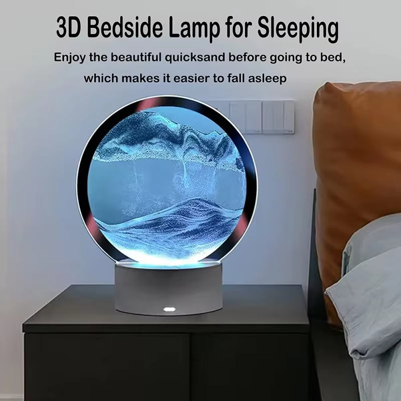 Bedroom Display Moving Sand Art Picture round Glass Sand Painting Led Light 3D Sandscape Hourglass for Christmas Party