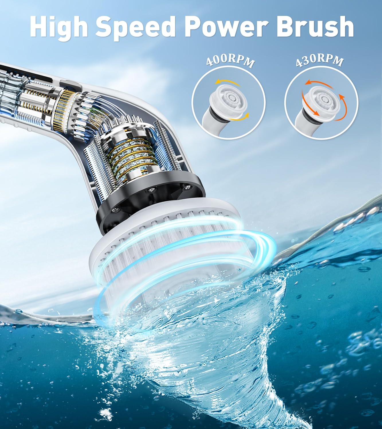 Electric Spin Scrubber Shower Scrubber Power Cleaning Brush, 7 Brush Heads 2 Powerful High Speeds 90 Min Runtime Waterproof Scrubber Brush for Bathroom Bathtub Floor Tile Sink